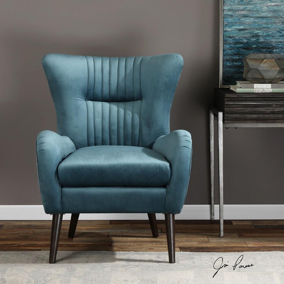 Thumbnail: Mid Century Modern Teal Blue Arm Wing Chair