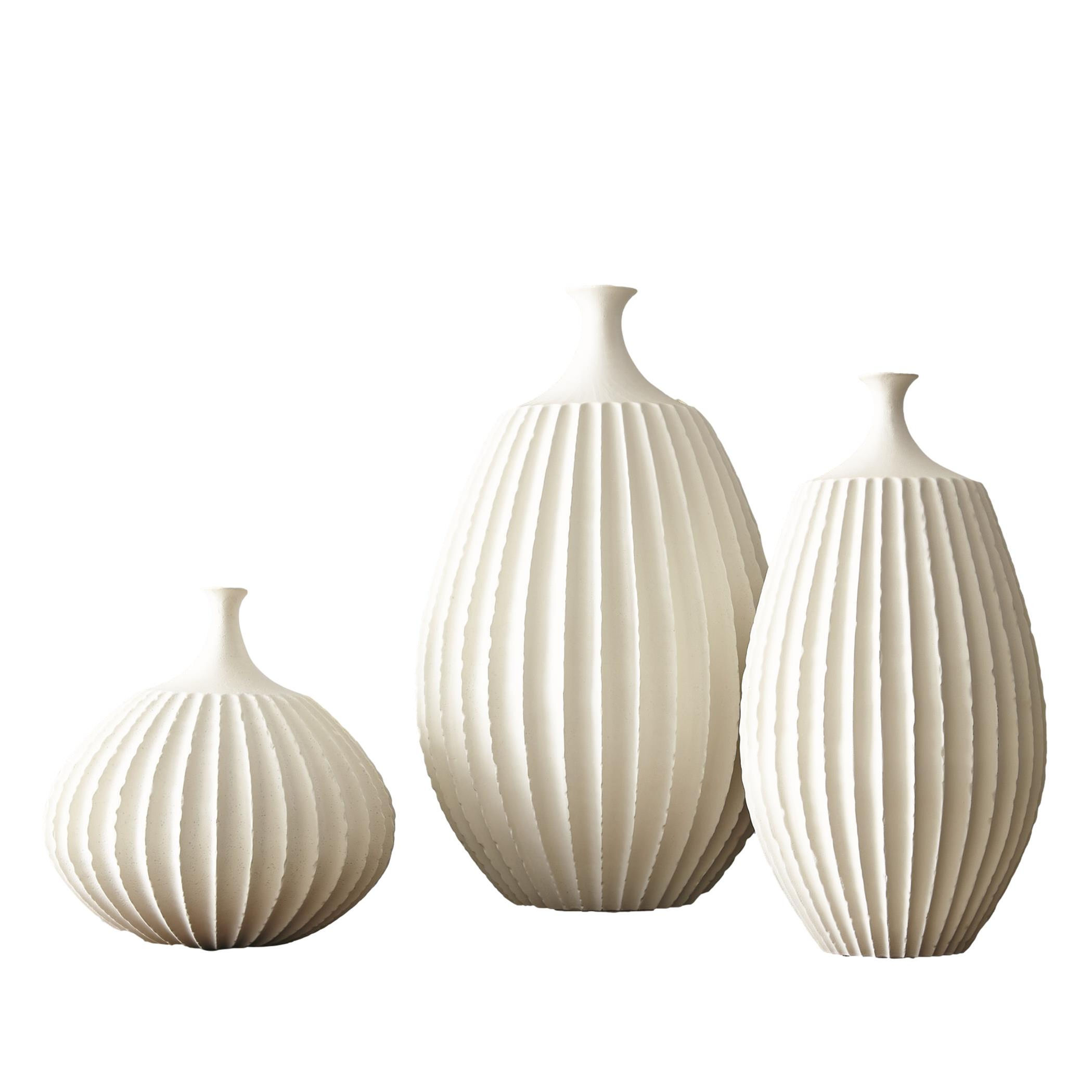 Sawtooth Bottle Vases - Rustic White