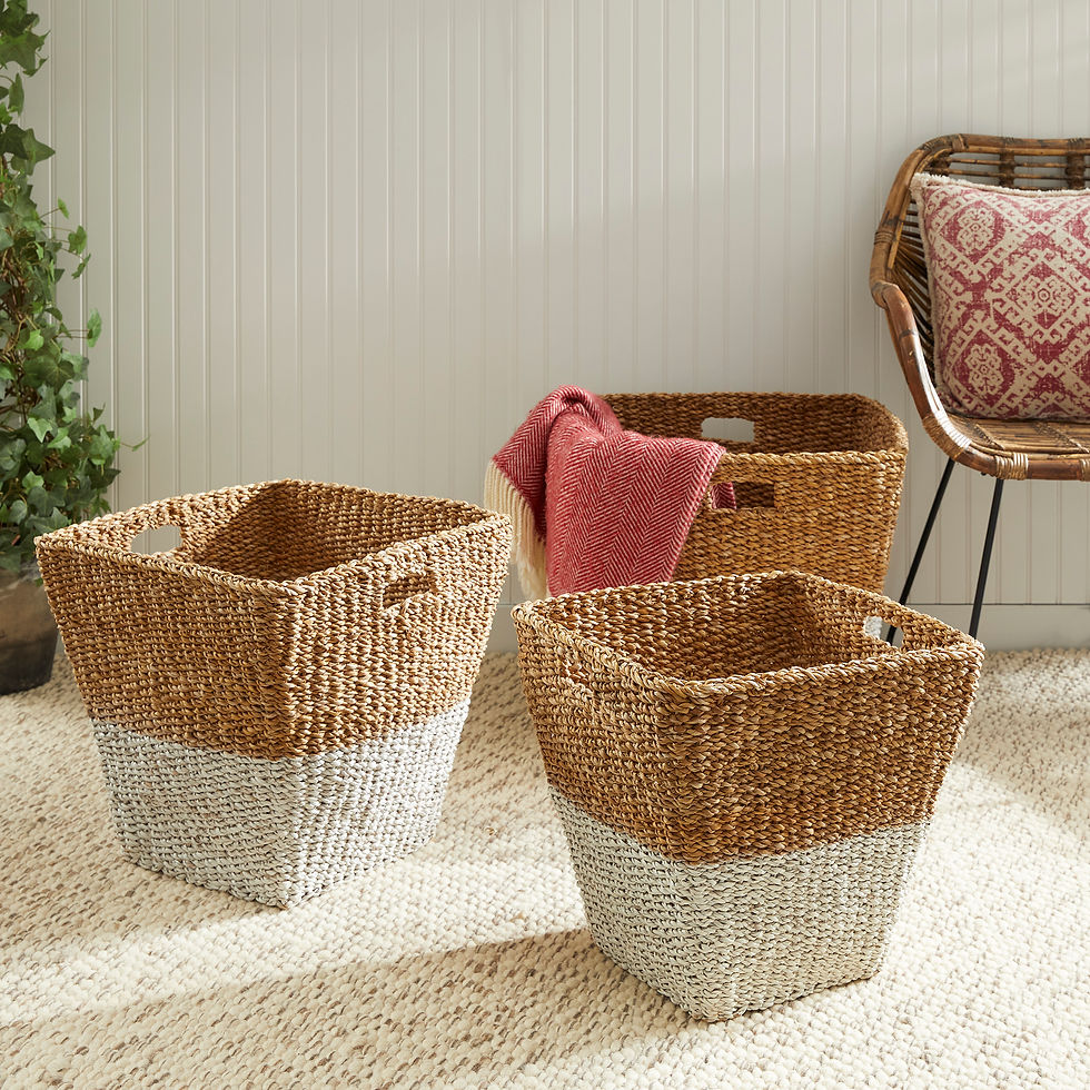 Thumbnail: Two Tone Sea Grass Tapered Square Storage Baskets