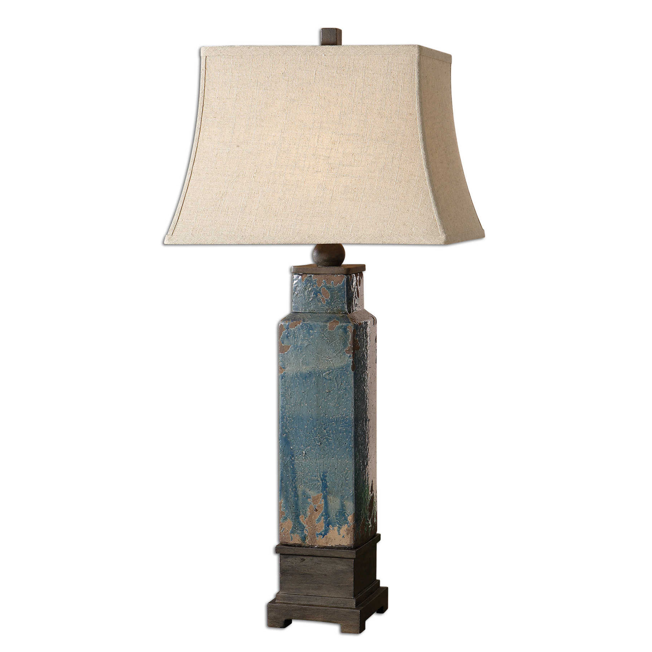 Distressed Antique Blue Ceramic Table Lamp