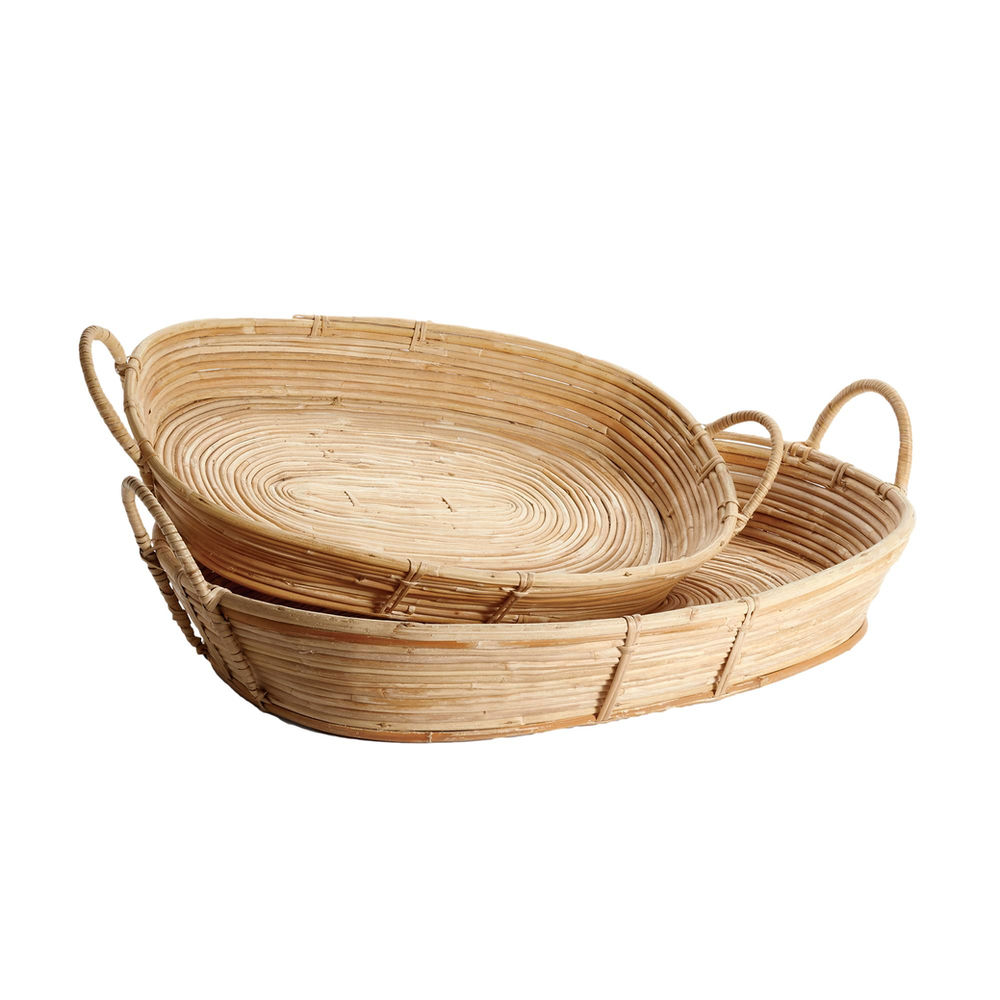 Two Cane Rattan Oval Basket Trays