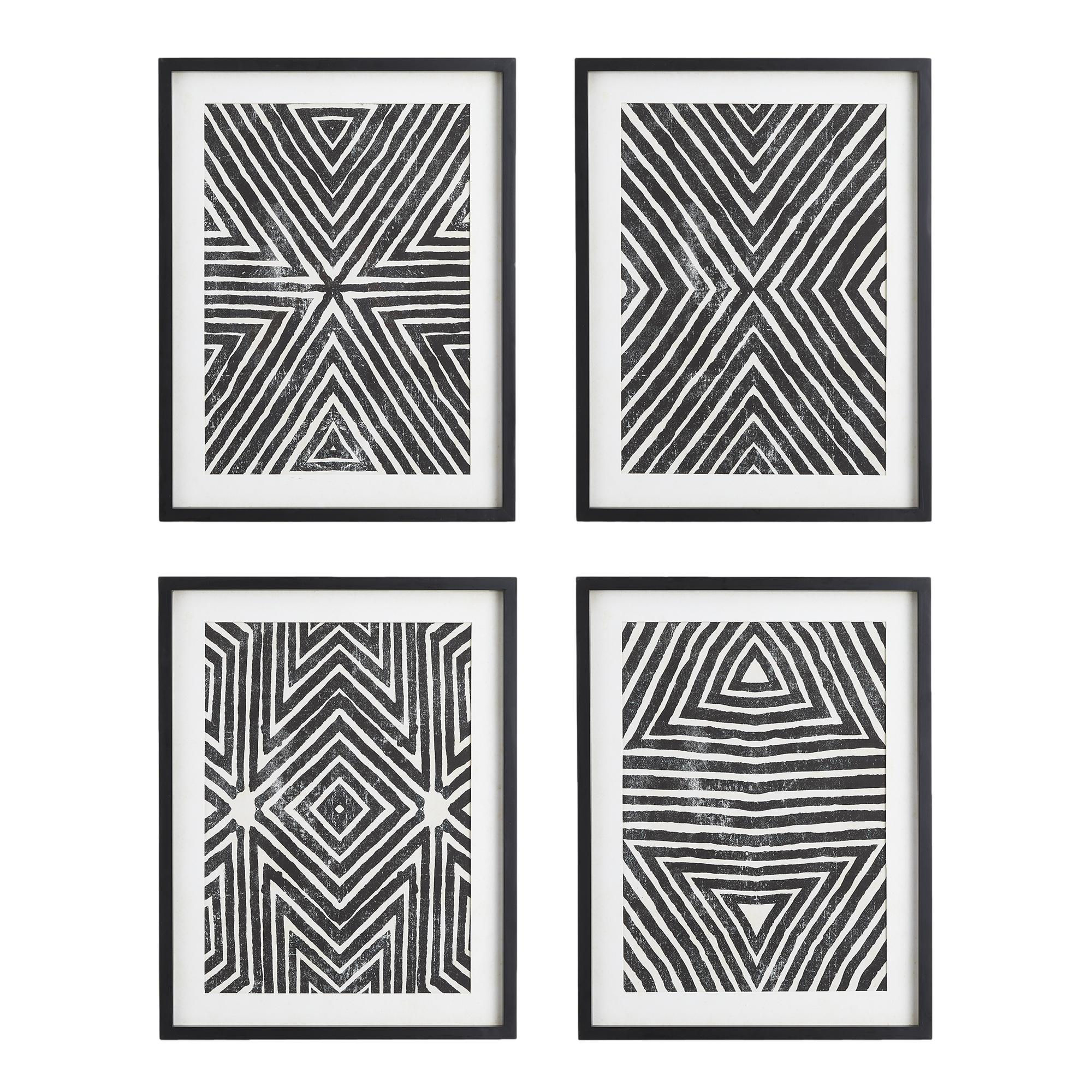 Four Geometric Wood Block Prints