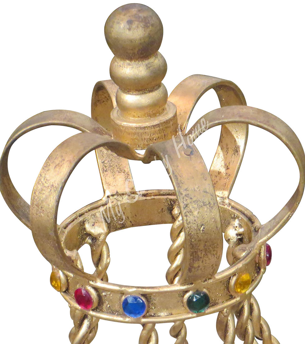 Thumbnail: Ornate Jeweled Crown Gold Iron Dog Bed Pet Canopy Metal Royal Tassel