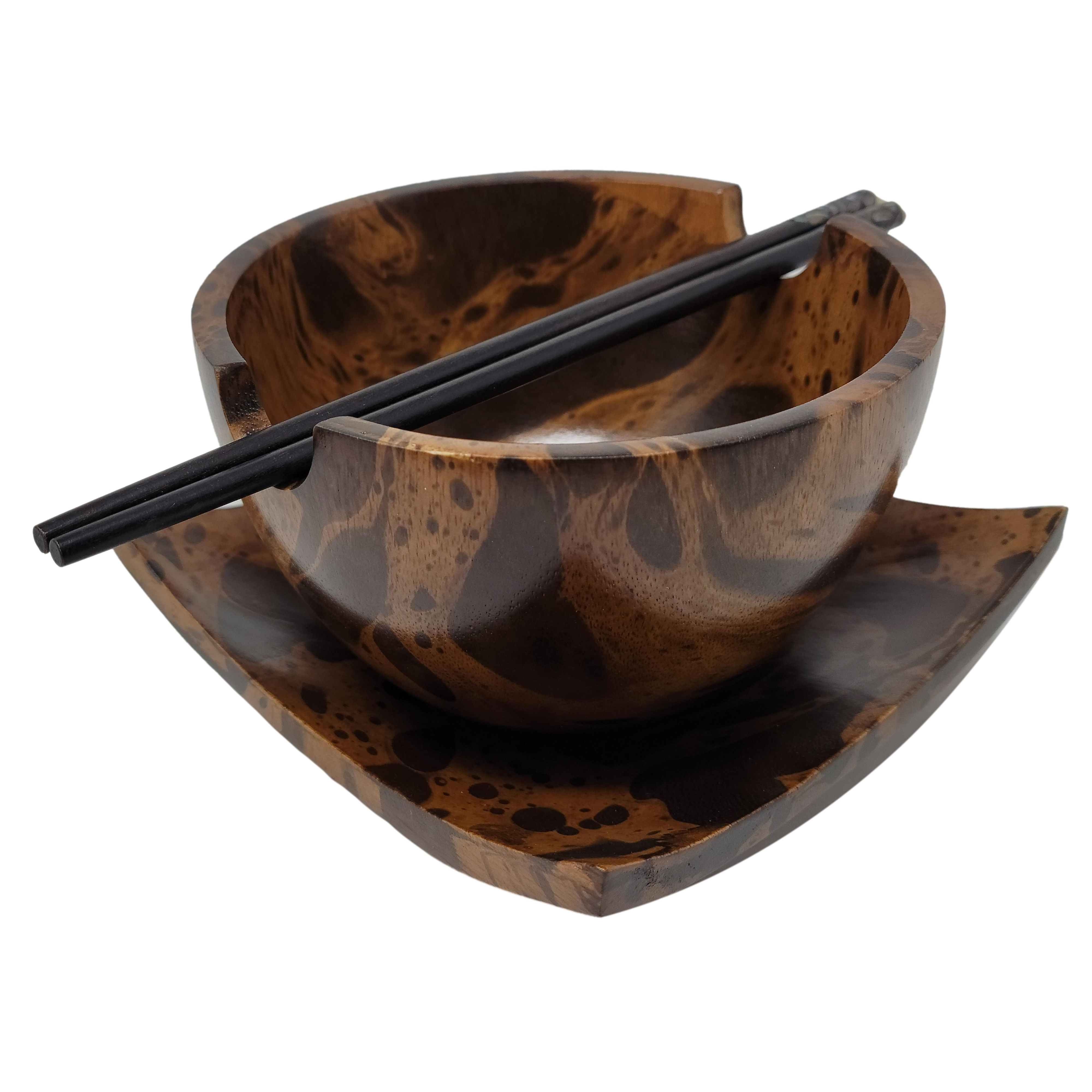 Elegant Burled Wood Ramen Set