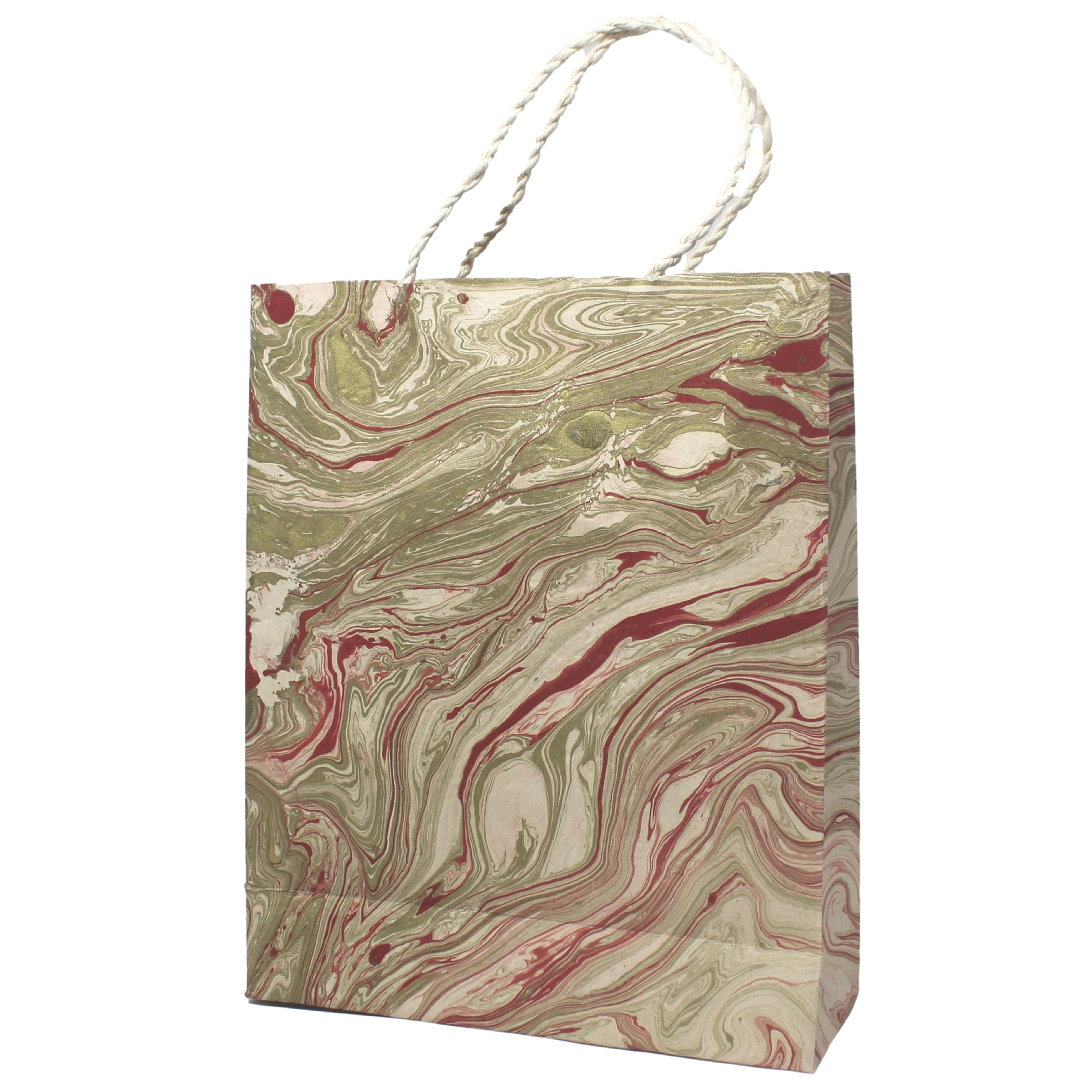 Lokta Marbleized Paper Gift Bags - Red/Cream