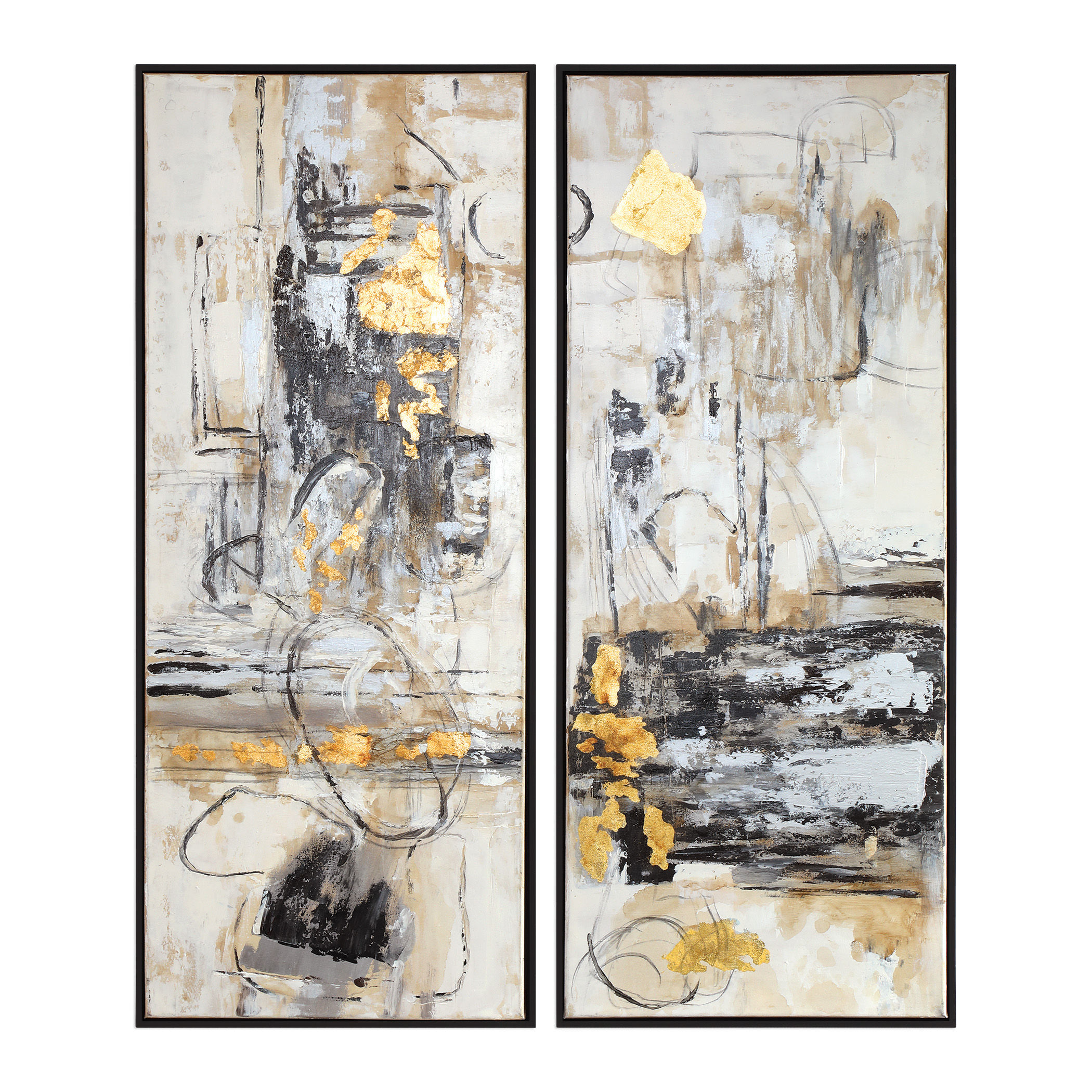 Two Modern Cubist Painting Panels
