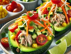 No Cook, Kid-Friendly, Fruit and Veggie Packed Chicken Stuffed Avocado Recipe
