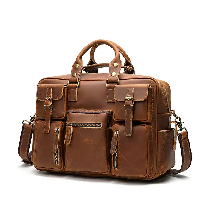 The Vanguard Briefcase Red Brown Front