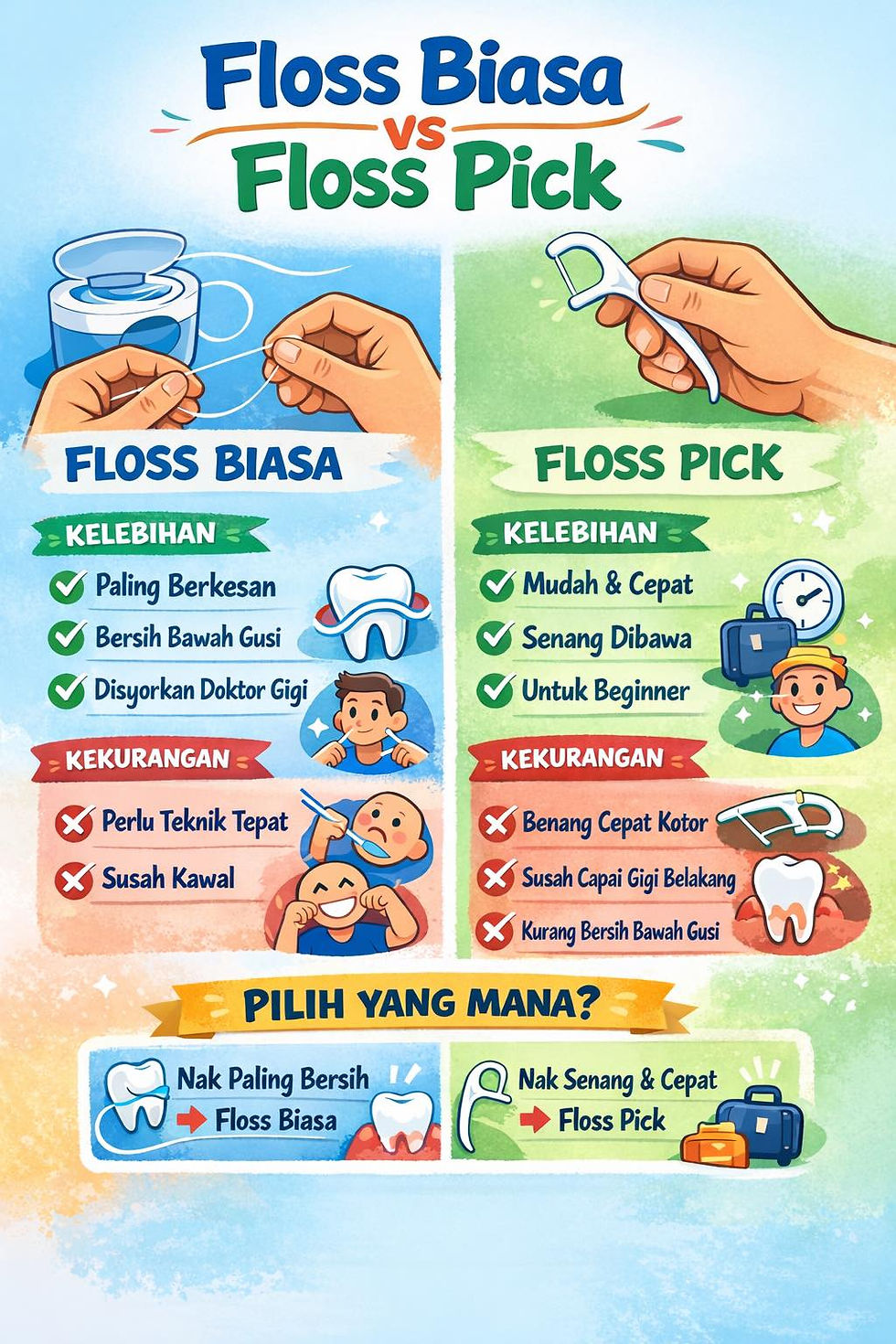 Floss Biasa vs Floss Pick