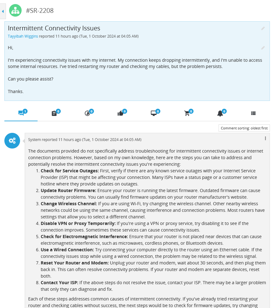 End user interacting with BOSSDesk AI chatbot to resolve a common IT issue without contacting the help desk."