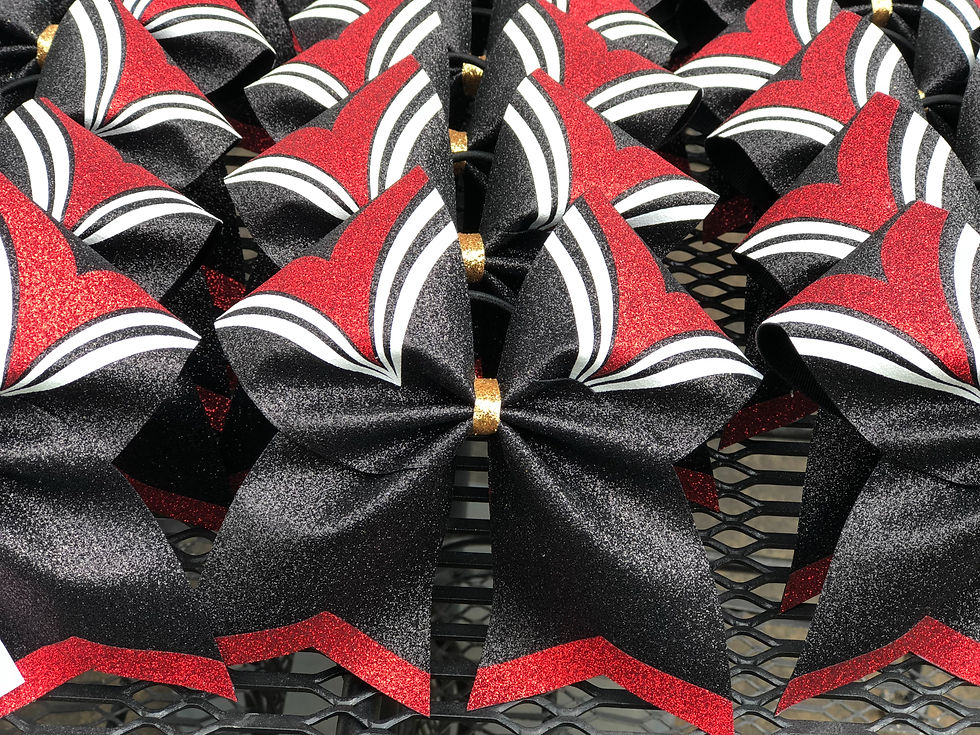 Thumbnail: Black, Red & Silver Full Glitter Cheer Bow w/ V Peak & V Tails 