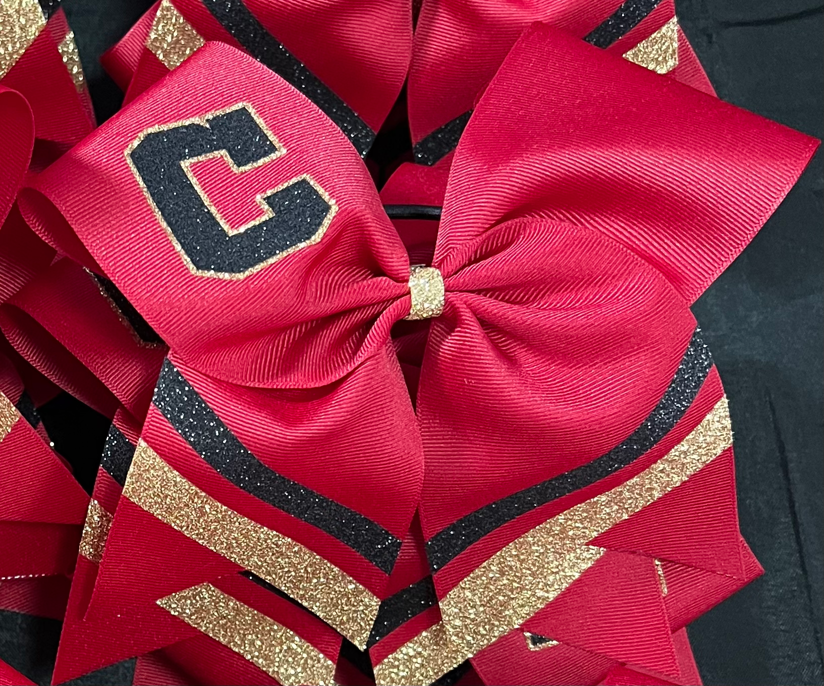School Initial Cardinal Red Angled Tail Bow