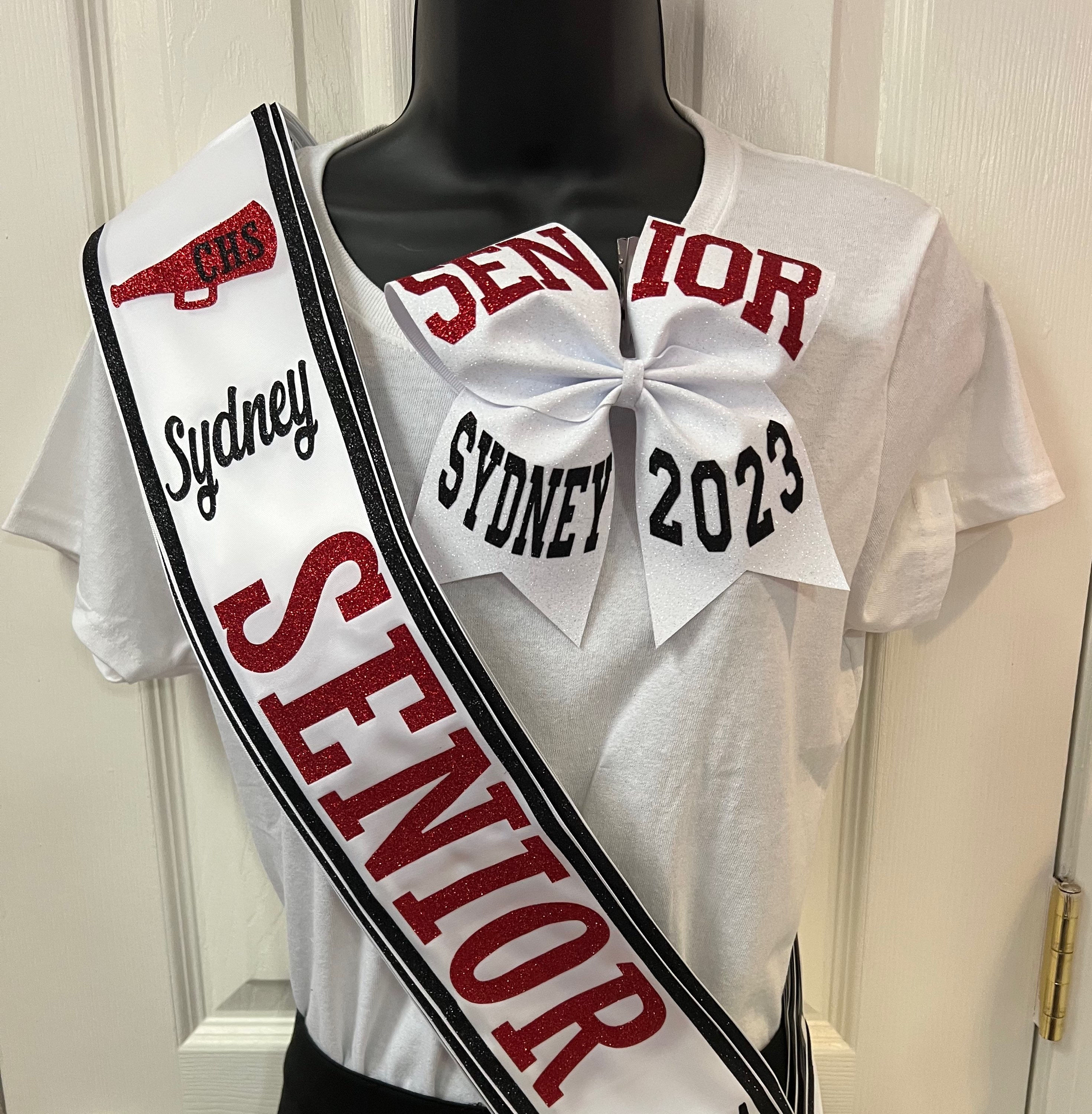 Full Glitter Senior Bow & Trimmed Sash Set