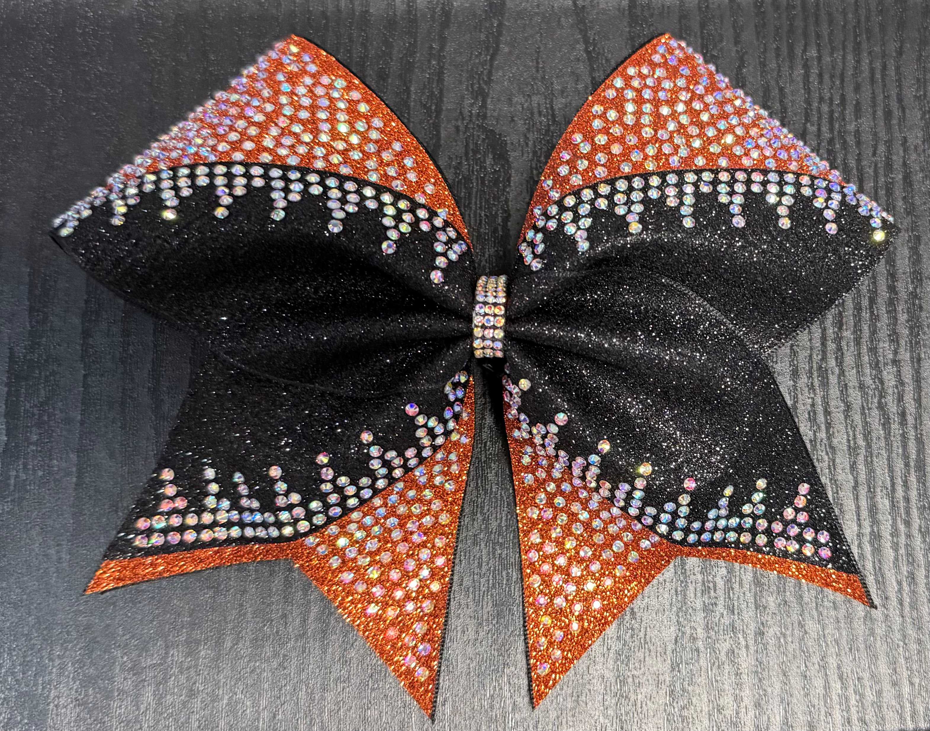 Brandi - Orange & Black Iridescent Spangle Rhinestone Bow