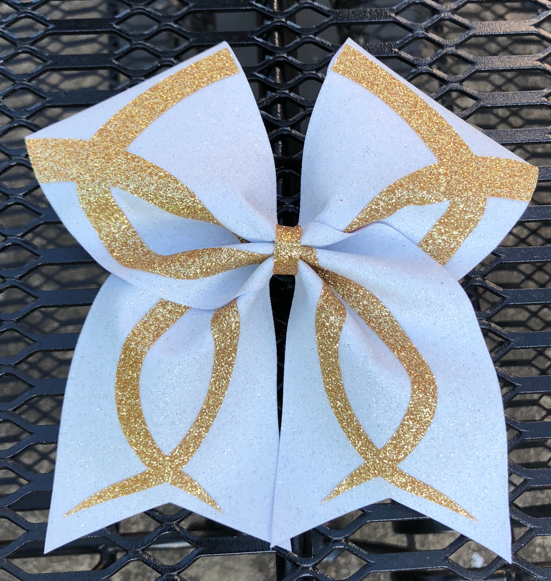 White w/ Gold Swirl Full Glitter Bow