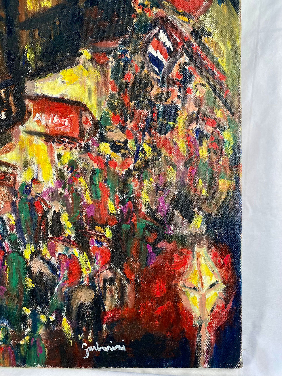 Thumbnail: Vintage French City Scene Painting, Original Oil on Canvas