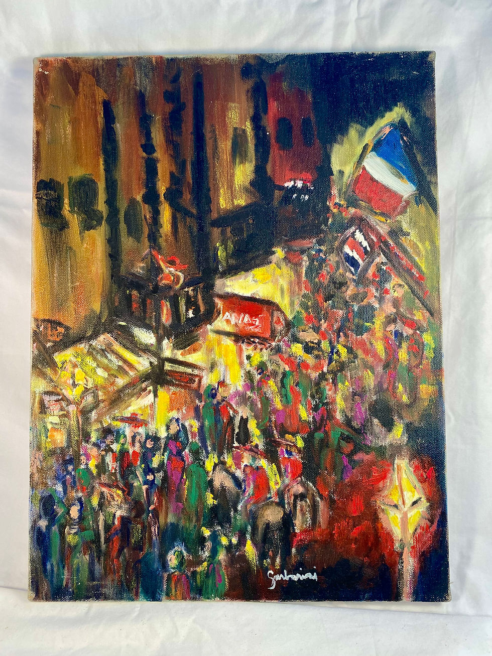 Thumbnail: Vintage French City Scene Painting, Original Oil on Canvas