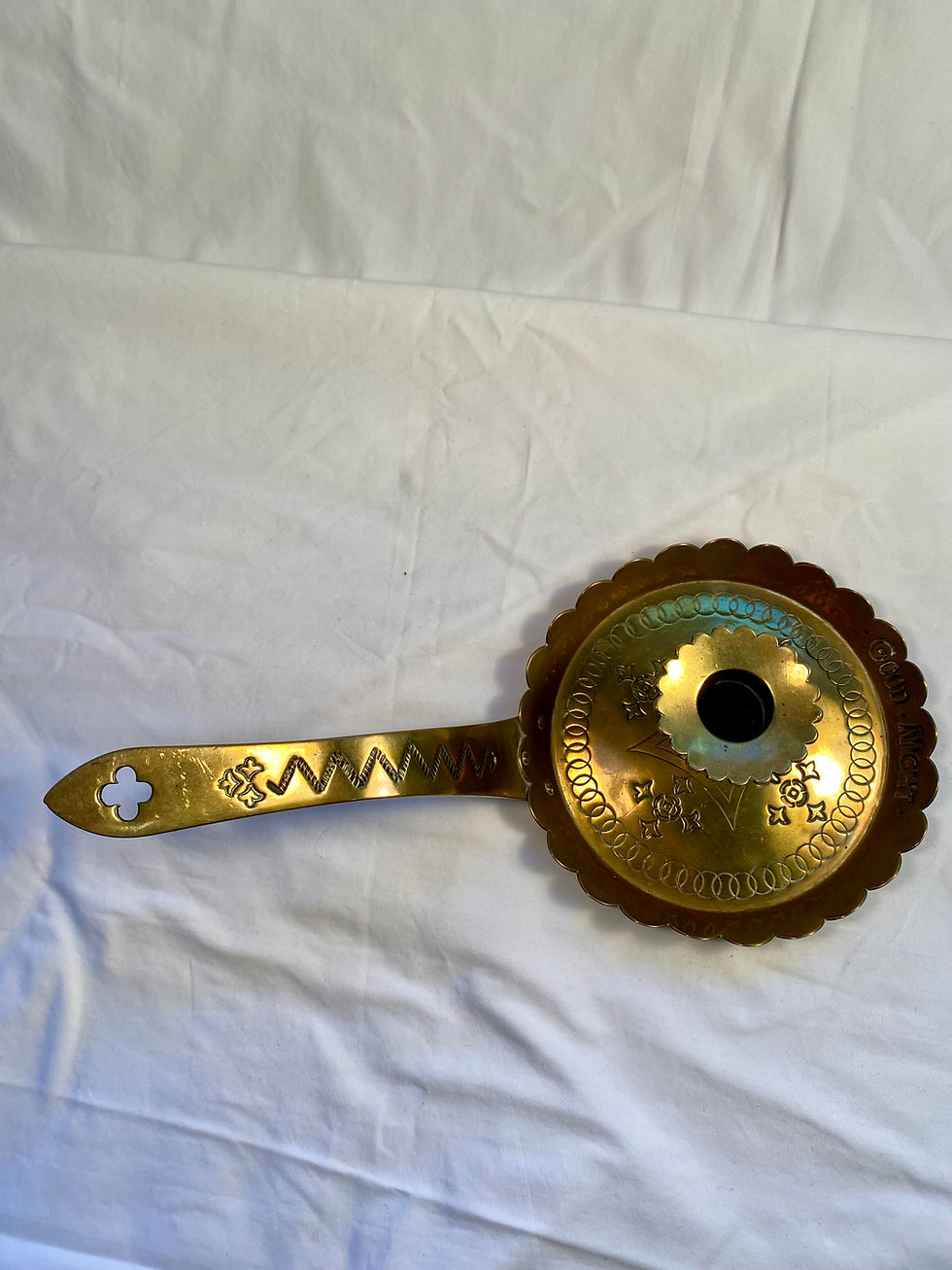 Thumbnail: Antique Victorian Brass "Goodnight" Chamber Stick