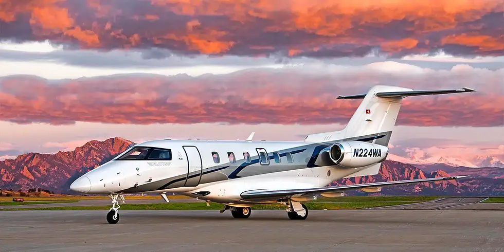 Private jet on runway at sunset to book private flights france