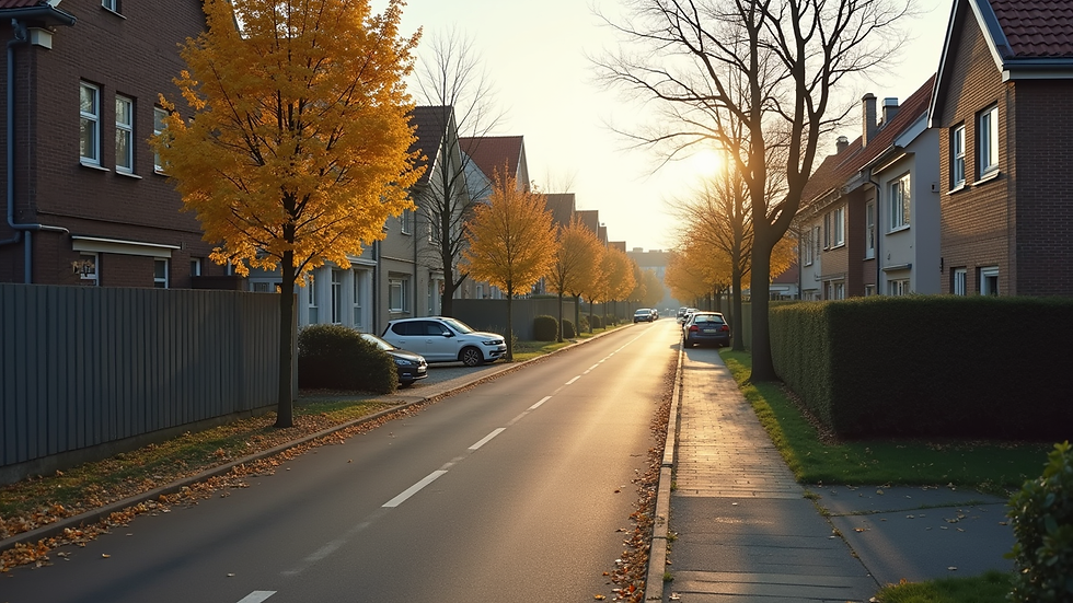 High angle view of a quiet residential street in Wolfsburg near VW