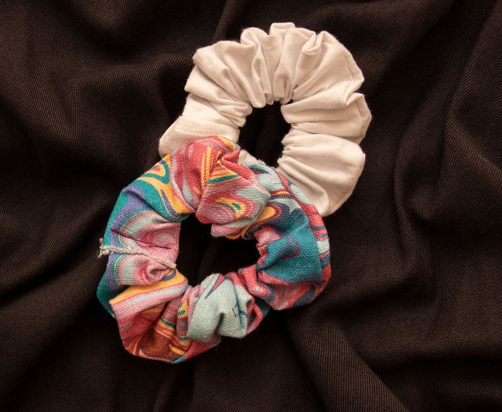 Thumbnail: Hair Scrunchies - White Cotton or Marble Cotton Linen