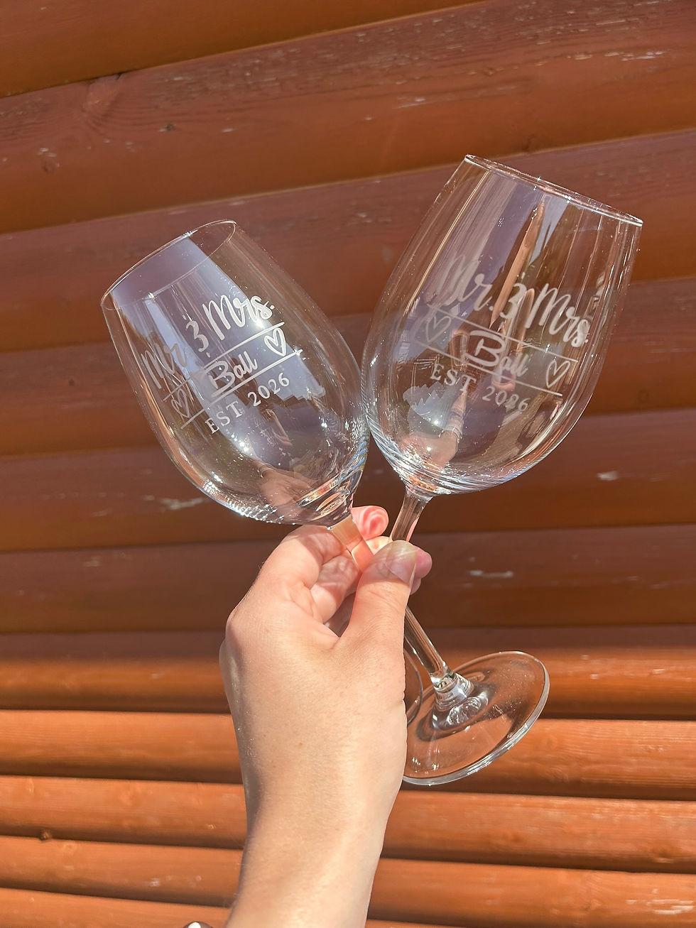 Thumbnail: Two Personalised Mr& Mrs wine glasses