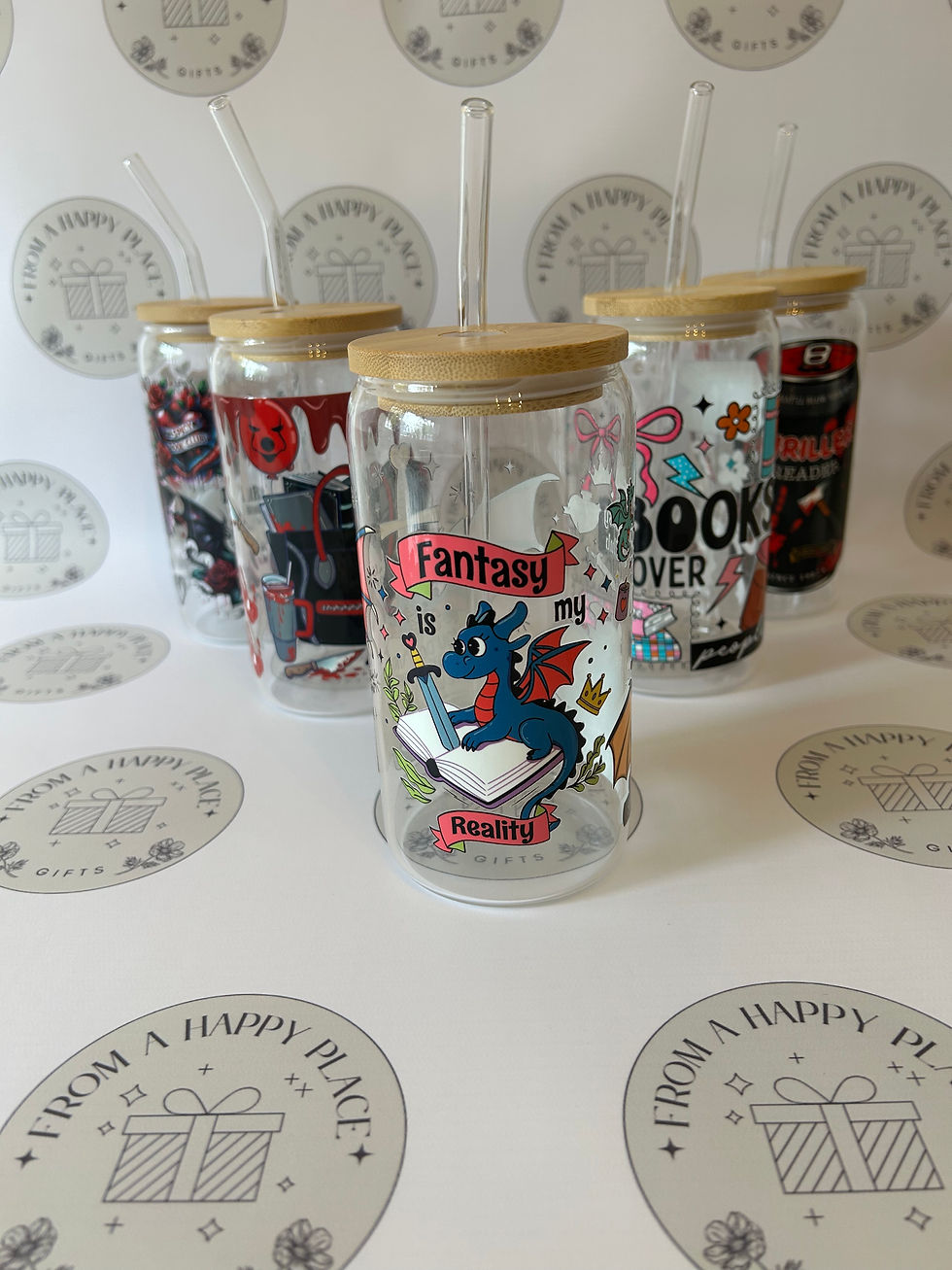 Thumbnail: Fantasy glass can with a glass straw and bamboo lid 