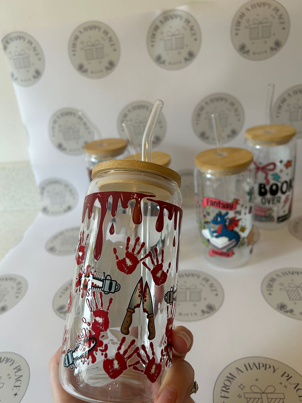 Thumbnail: Horror glass can with a glass straw and bamboo lid 
