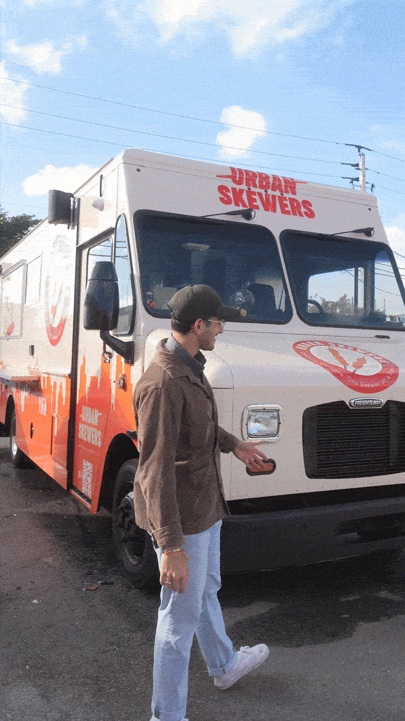 Animated hero of Urban Skewers food truck interior and exterior