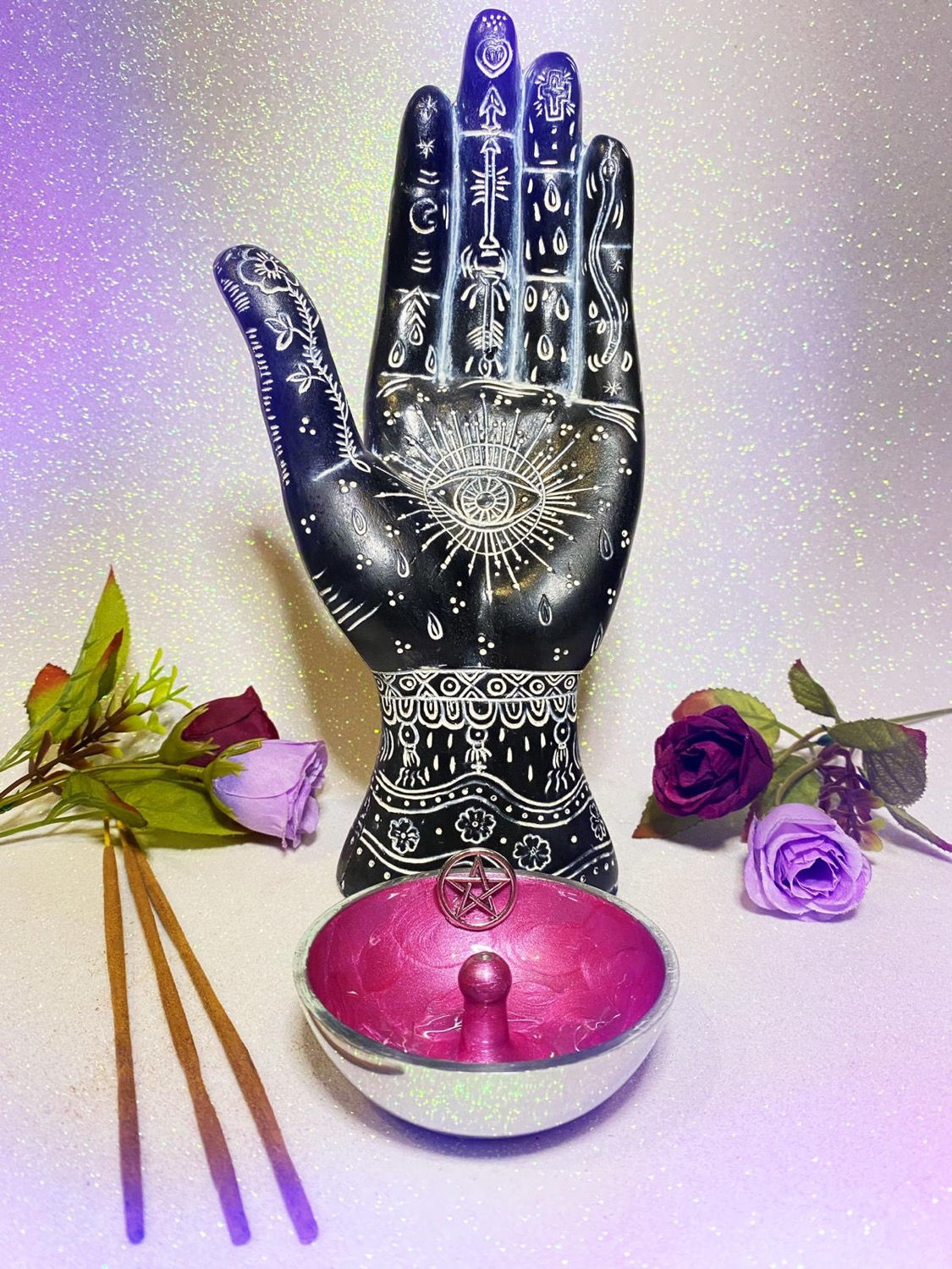 Pentacle Aluminium Incense Holder - Glitter Pink