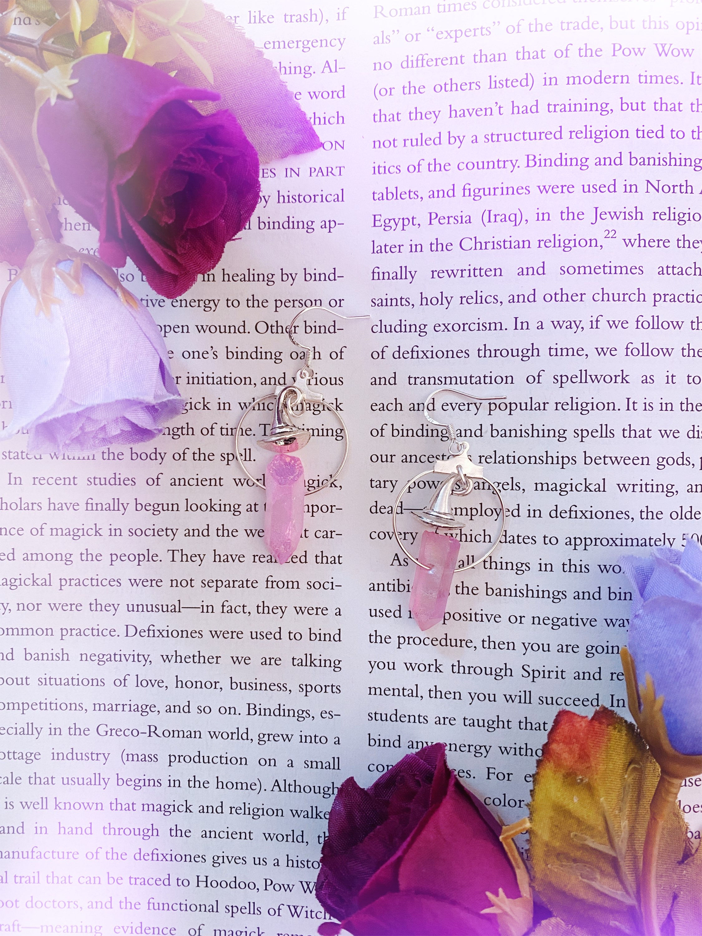 Witchy Hat Crystal Mini Hoop Earrings - Pink 