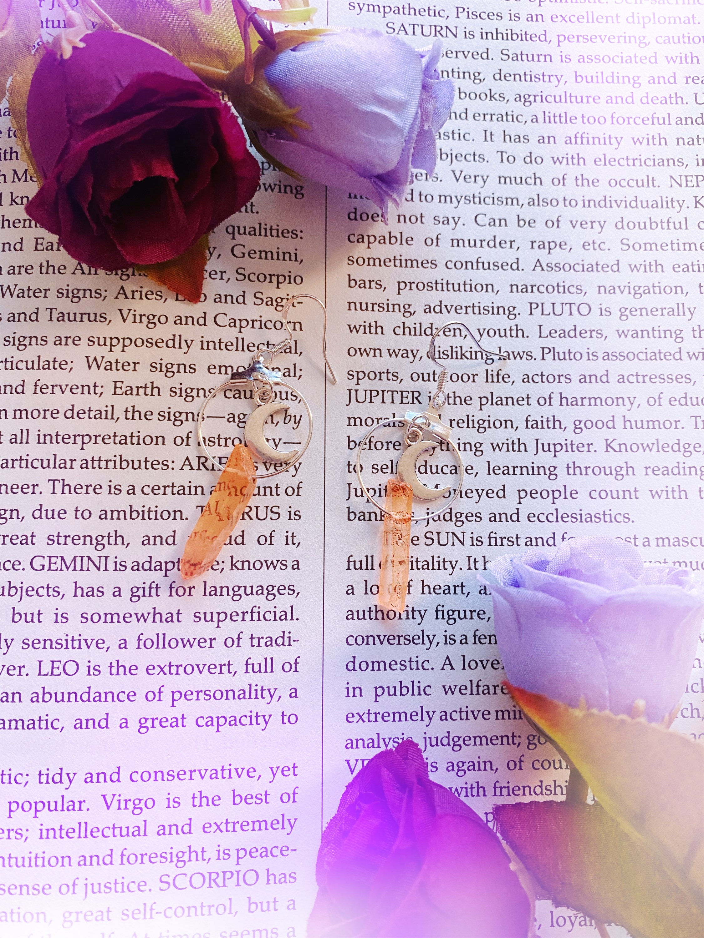 Crescent Moon Crystal Mini Hoop Earrings - Orange