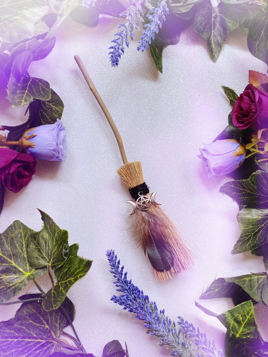 Mini Besom Broom with Triple Goddess Charm