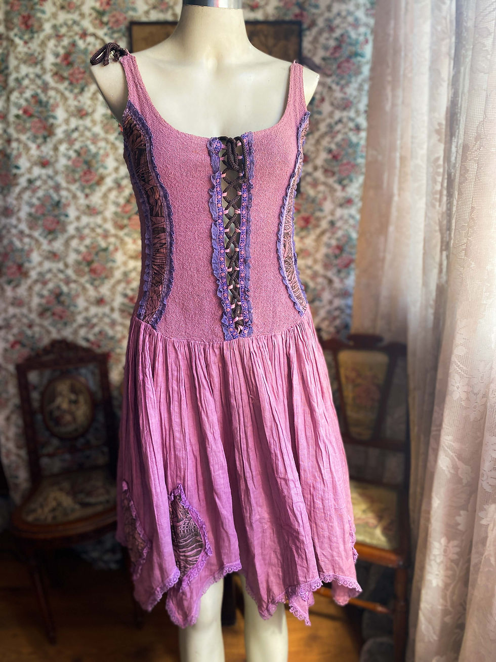 Vestido Vintage 1970 camponesa 