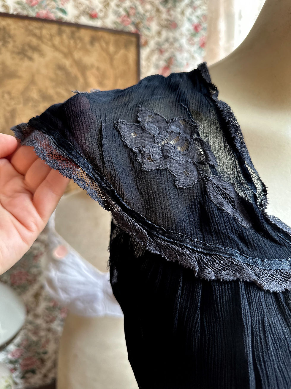 Miniatura: Bed jacket/liseuse/sobreposição vintage 1930/40 preta chiffon de seda