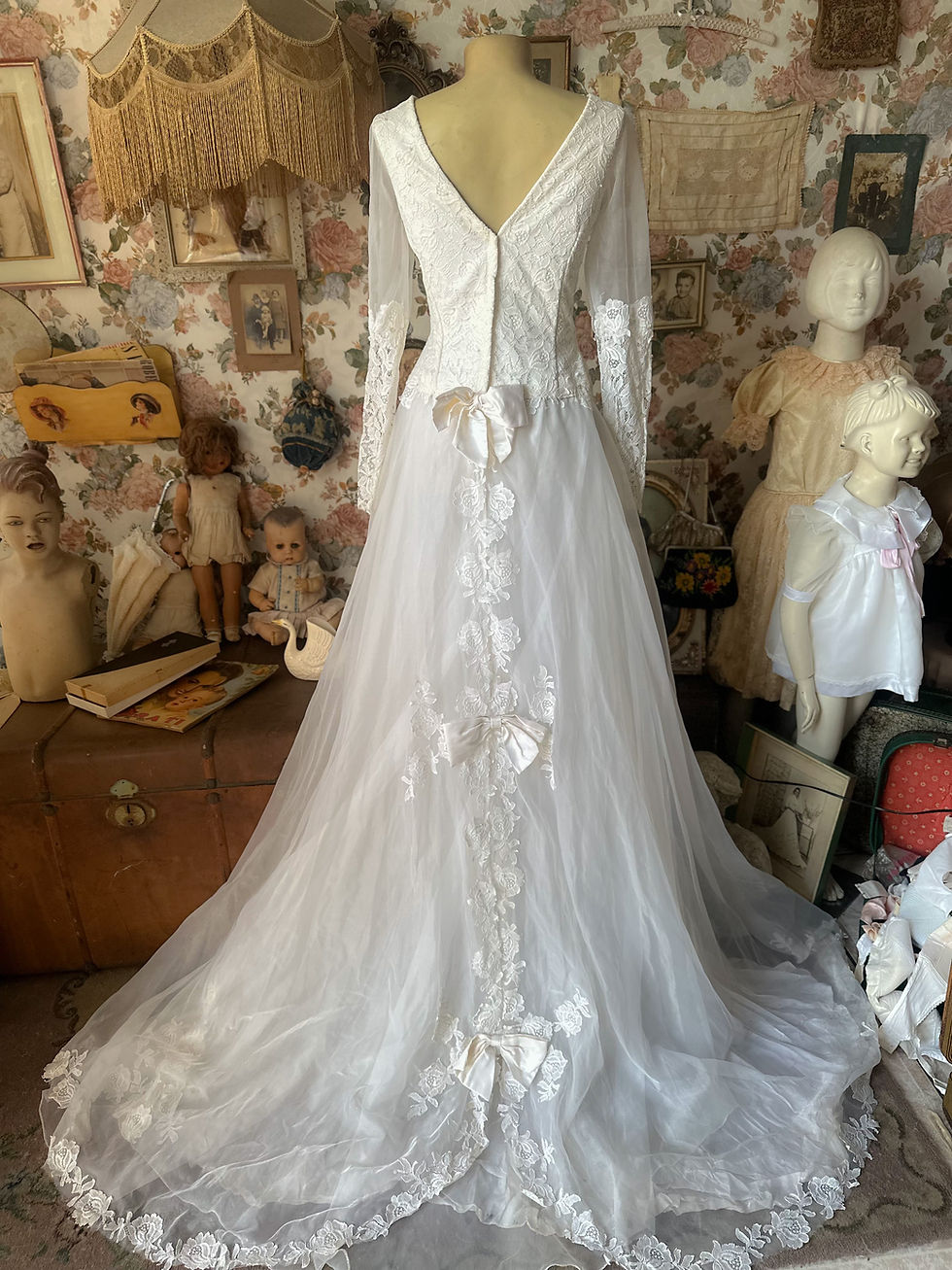 Miniatura: Vestido vintage noiva casamento renda guipir costas laçarotes 