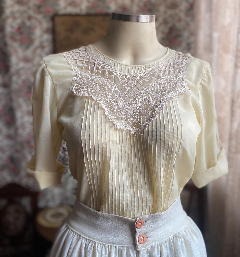 Miniatura: Blusa vintage algodão renda renascença bege claro 