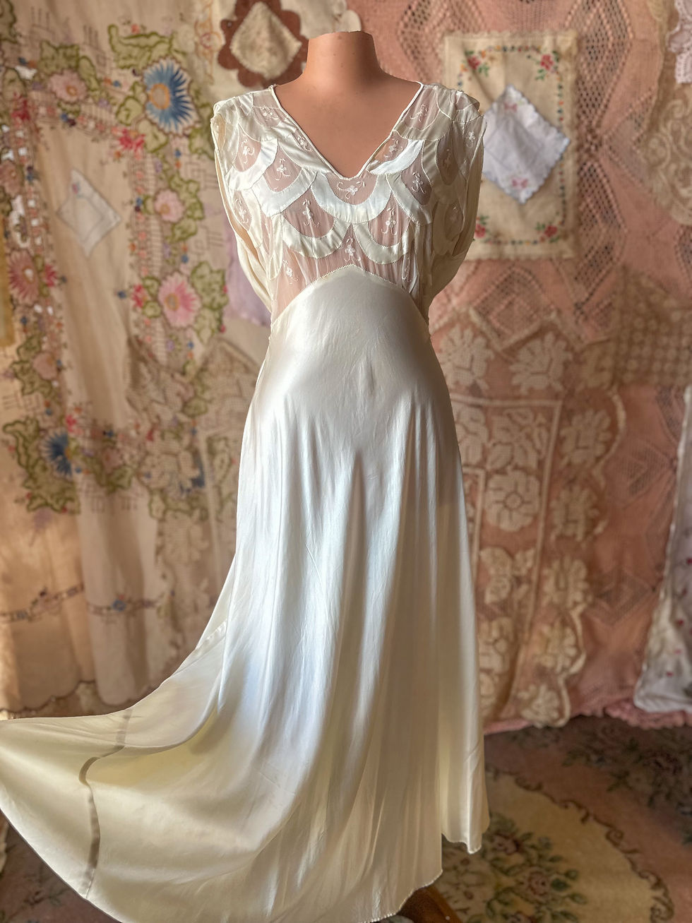 Camisola vestido vintage seda 1940 art deco