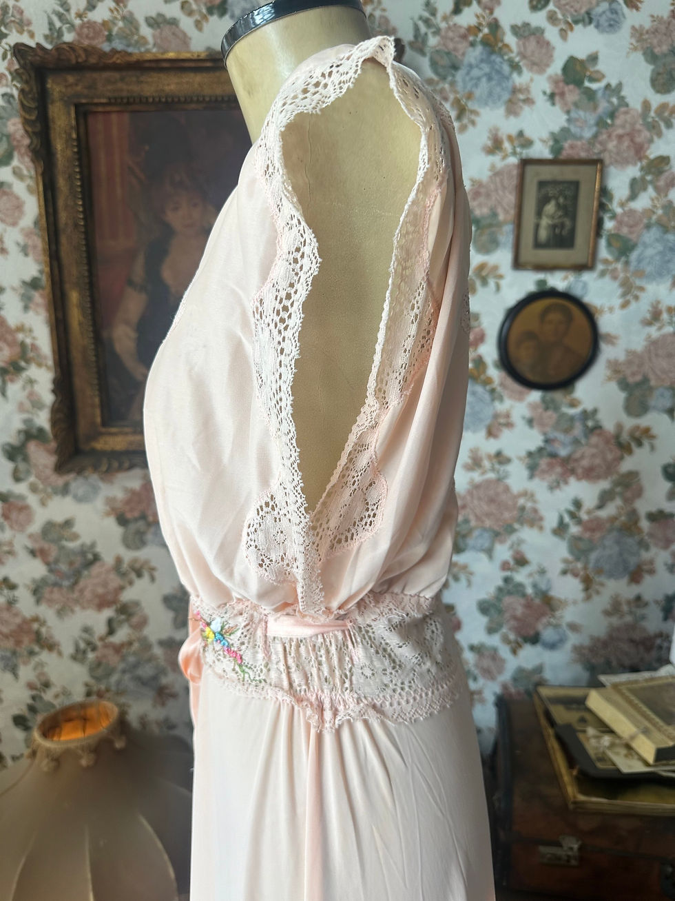 Miniatura: Conjunto peignoir e camisola vintage rose bordados rococó rendas 