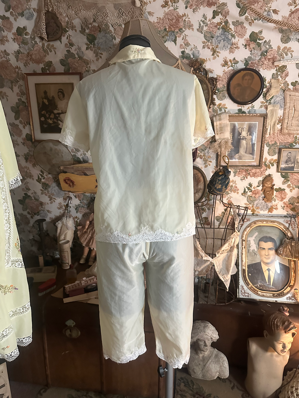 Miniatura: Pijama vintage 1950/60 amarelinho flores rococó rendas valencianas 