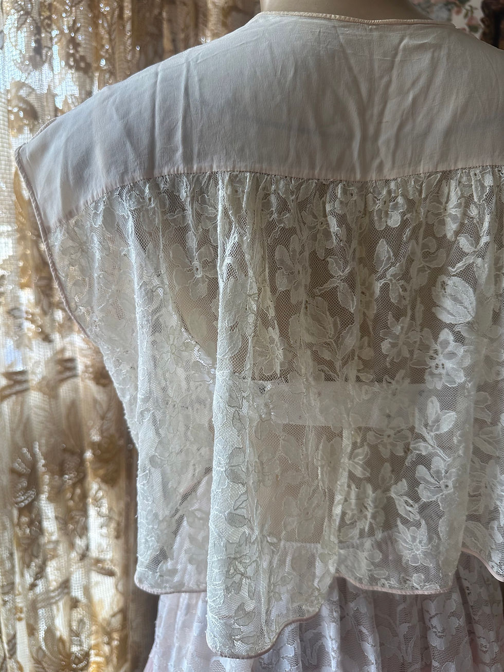 Miniatura: Liseuse/sobreposição vintage 1940/50 seda com rendas 