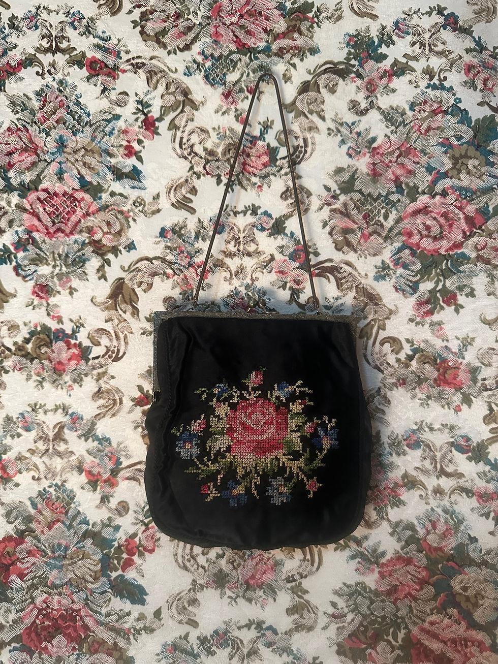 Miniatura: Bolsa antique seda preta bordado petite point