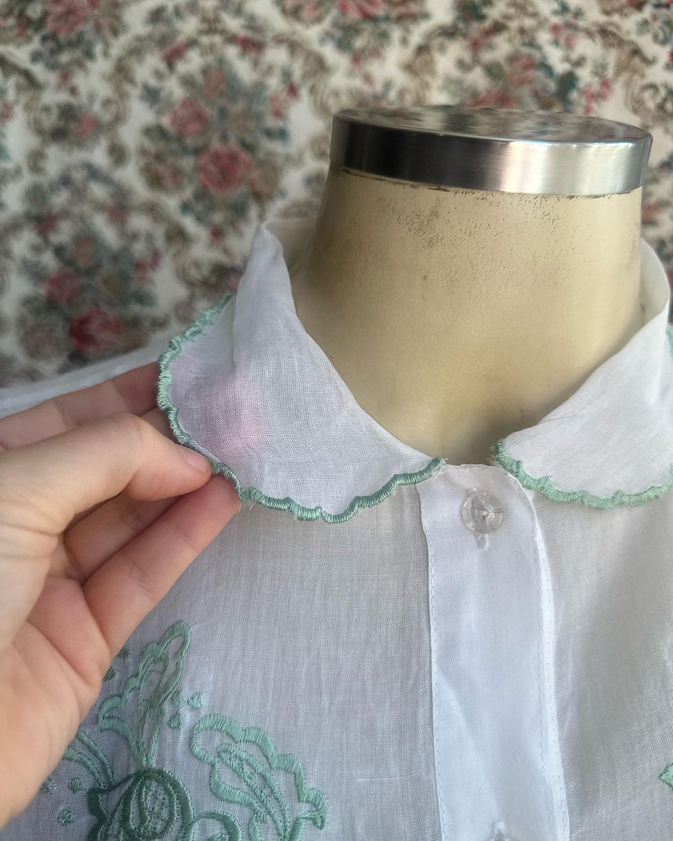 Miniatura: Blusa vintage 1980 revival vitoriana bordados verdes 