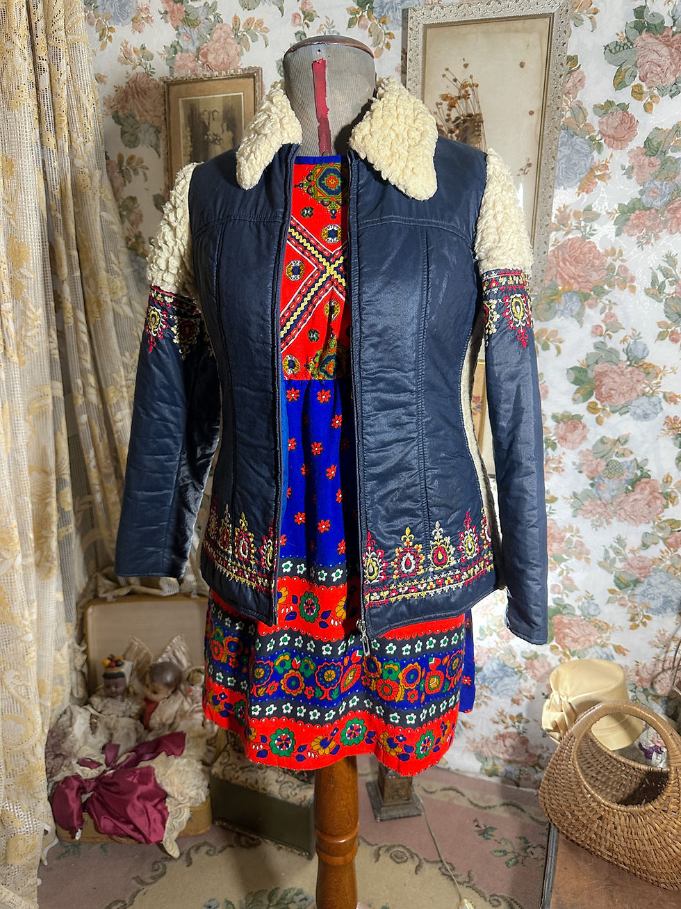Miniatura: jaqueta vintage  Penny Lane nylon azul escuro forrada, lindos  bordad
