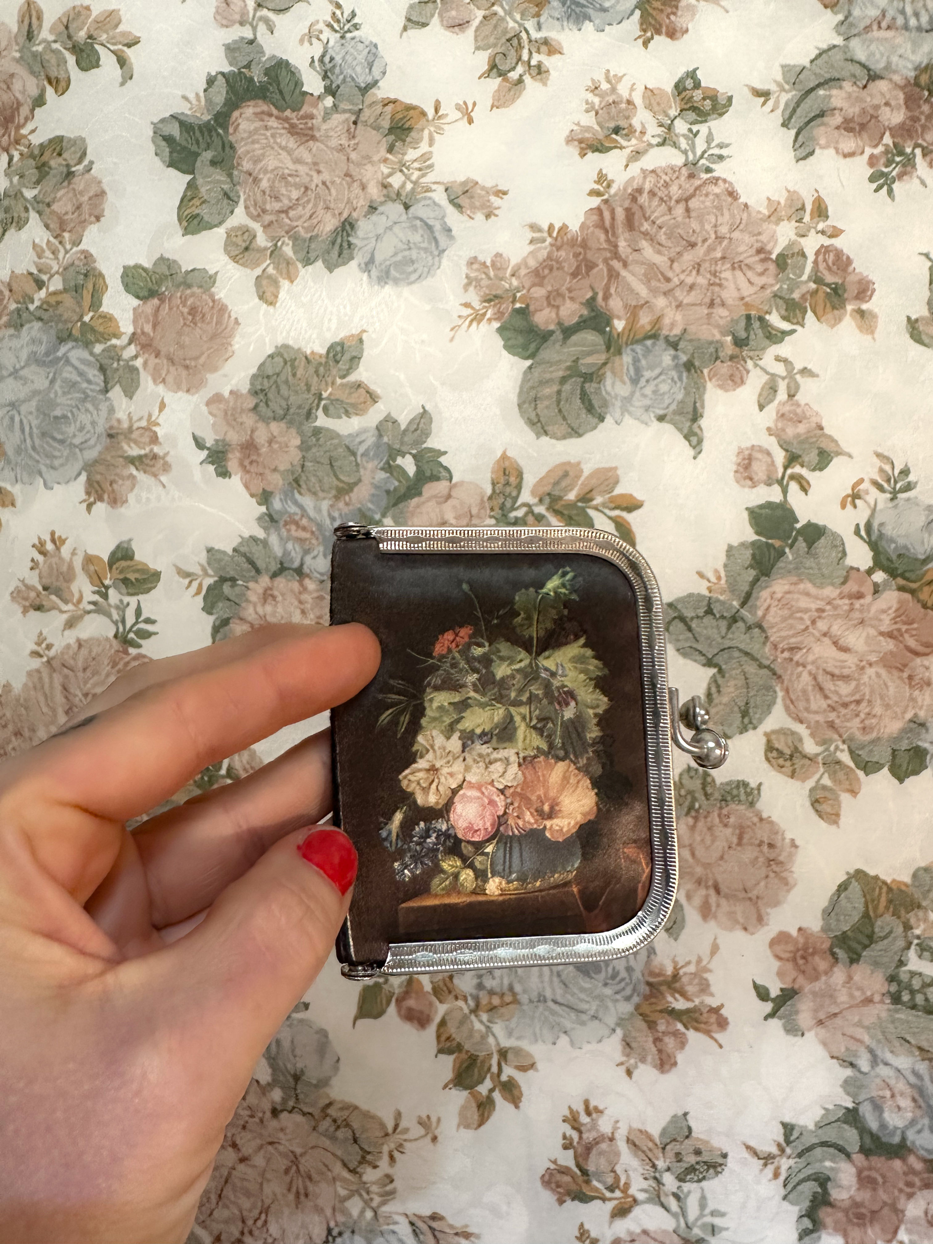 Porta níquel carteira italiana seda reprodução pintura flores 