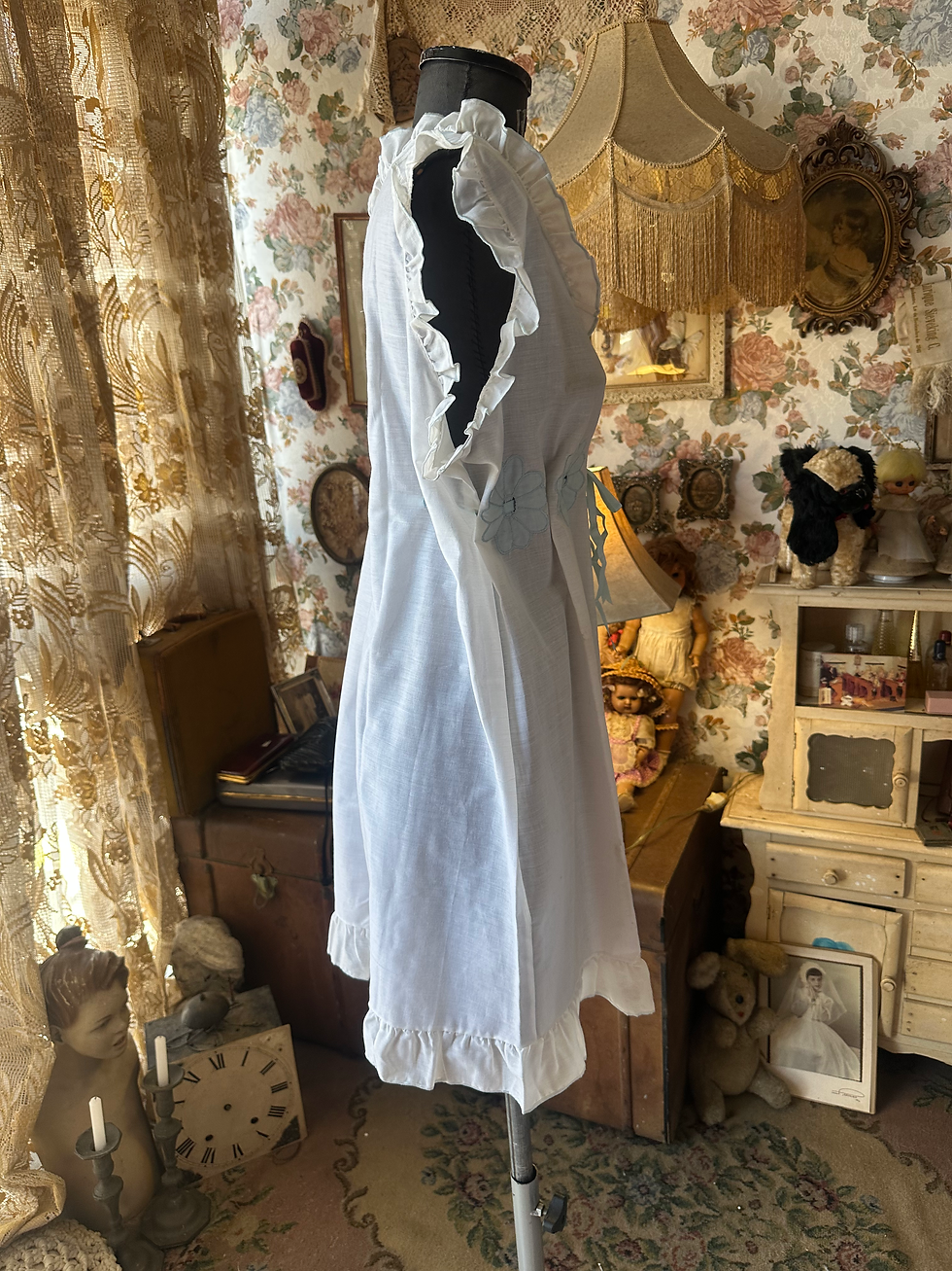 Miniatura: camisola vintage  algodao flores bordadas azuis  