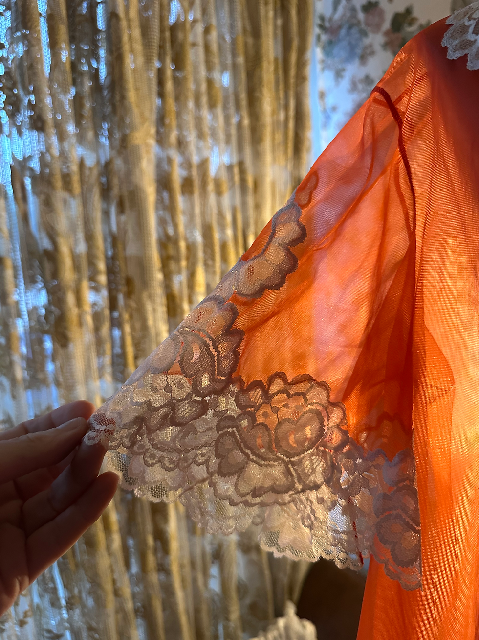 Miniatura: Peignoir /robe vintage 1950 rosa flamingo rendas brancas 