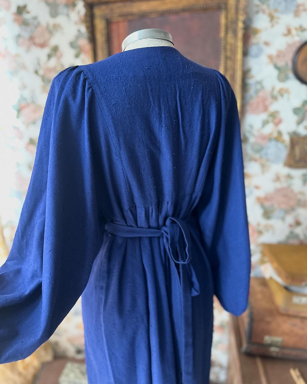 Miniatura: Vestido vintage 1970 folk azul galões florais 