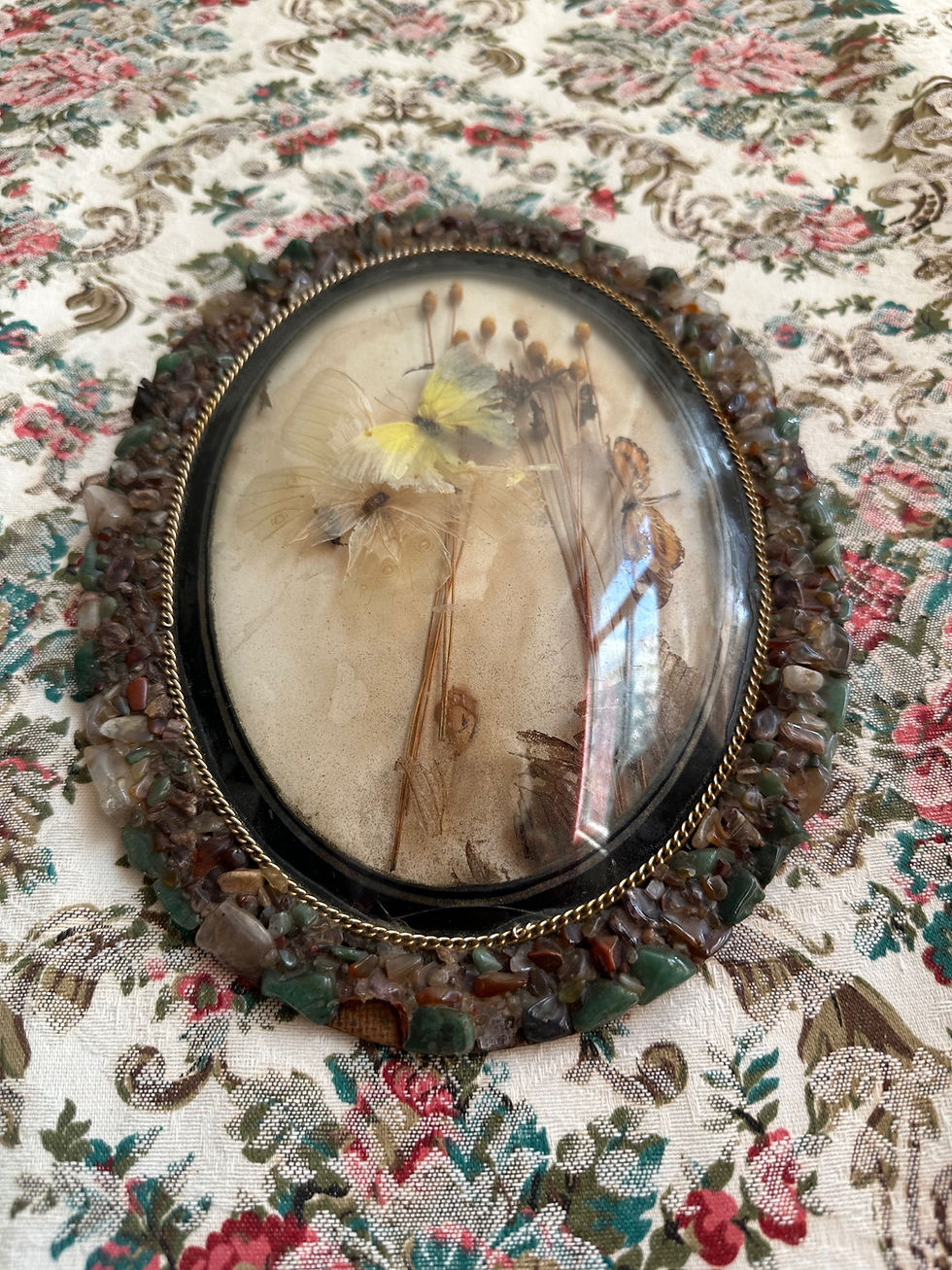 Miniatura: Quadro vintage borboletas moldura em pedras brasileira
