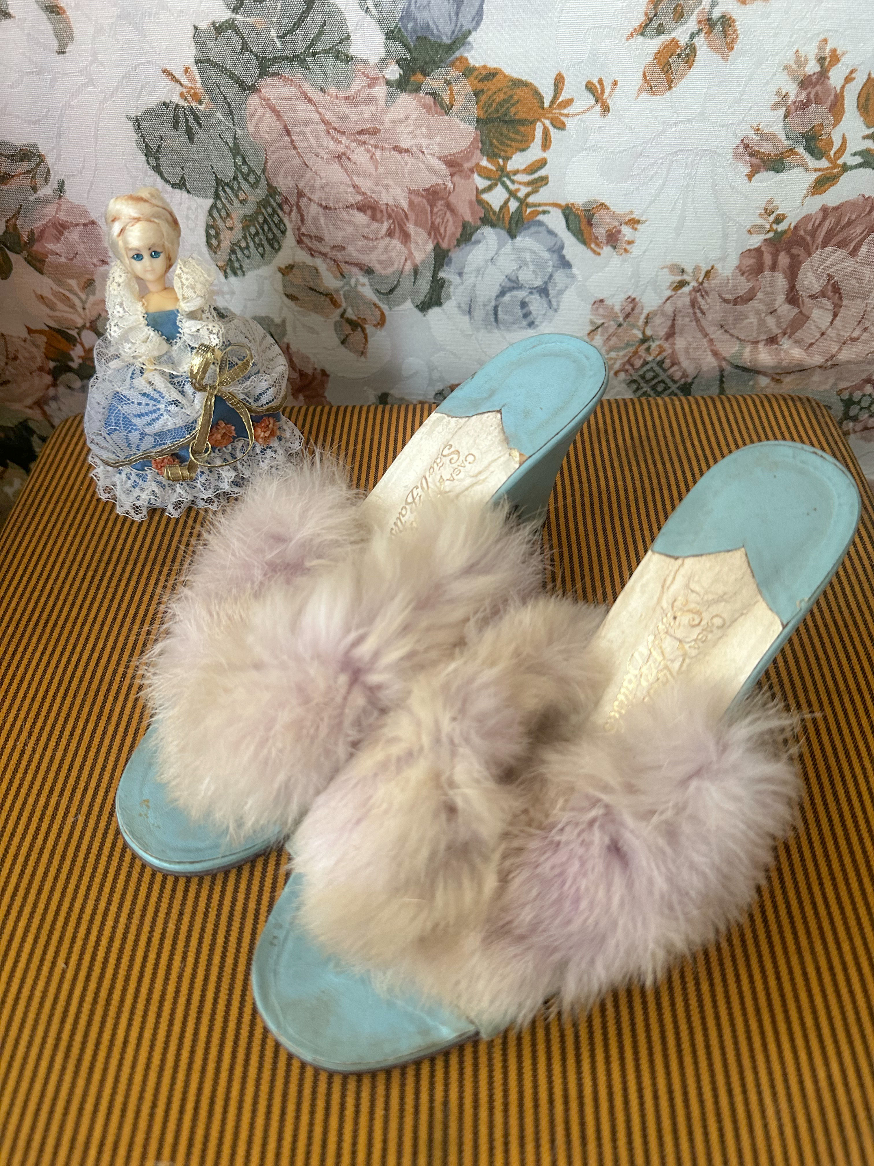 Tamanco slippers vintage 1950 azul claro antigo 